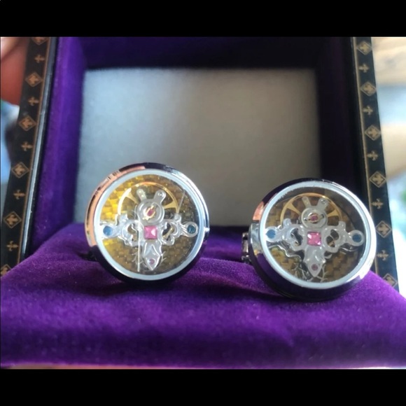 Dich Creat Cufflinks Stainless Steel Rhodium Emboss Tourbillon Men Cufflinks - Picture 9 of 10
